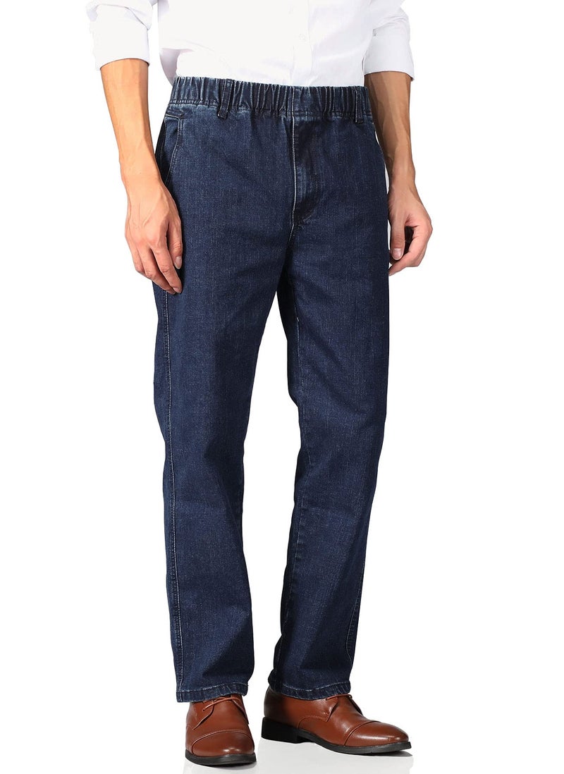Soojun Mens Casual Loose Fit Elastic Waist Denim Pants, Deep Blue, 38W x 30L - Image 2